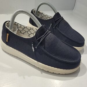 HEY DUDE WENDY YOUTH LINEN BLACK SLIP-ON CASUAL SHOES SIZE 2/LADIES 3